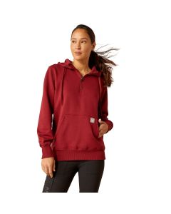 Ariat Women's Rebar Skill Set 1/2 Zip Hoodie, Cabernet